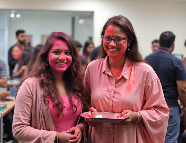 Team celebrating Holi in the office