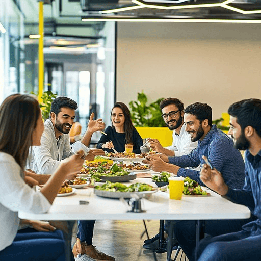 Team sharing lunch in the office