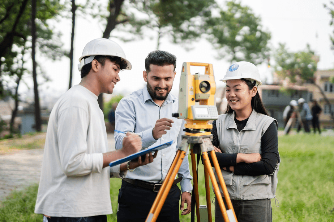 Surveyors reviewing plans on site